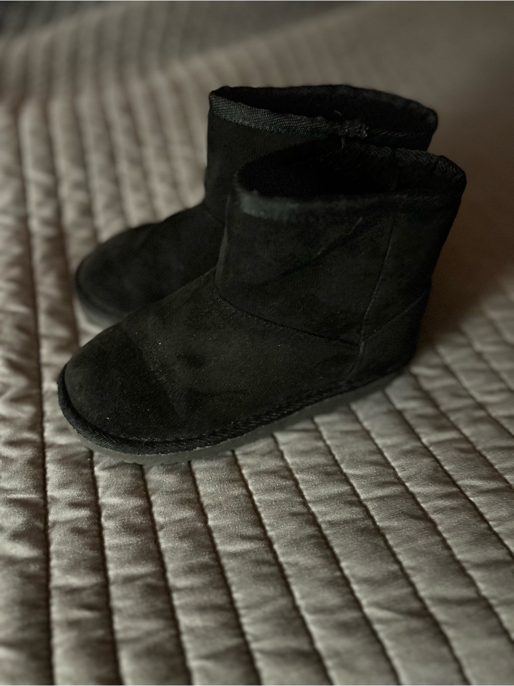 Place Kids Black Plush-Lined Winter Boots